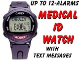 12 Alarm e-pill Medication Reminder Watch. CADEX Alarm Watch with Medical Alert Identification ID. BLACK watch.