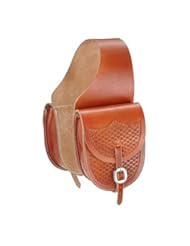 Sports: Tough 1 Tough-1 Leather Saddle Bag with Basket Stamp, Med. Tan - JT International, Inc.