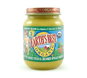 Earth's Best Junior Baby Food Organic - Sweet Peas and Creamed Spinach Vegetable Medley, 6-Ounce Jars (Pack of 12)
