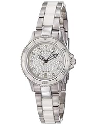Stuhrling Original Womens 250.12EP2 Leisure Ceramic Astera Swiss Made Quartz Date Swarovski Crystal Two Tone White Watch