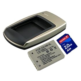eForCity Canon NB-5L compatible Li-Ion Battery + compatible Battery Charger Set + SanDisk SD Memory Card, 2GB for Canon Digital IXUS 800 IS / 850 IS / 900 Ti / 860 IS / 90 IS / 960 IS / 970 IS / 980