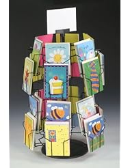 Office Product: Greeting Card Display Stand with (24) 5 x 7 Pockets for Countertop Use, 29 inches Tall, Rotating Wire Rack - Black Wire with Plastic Base and Sign Holder - Displays2go
