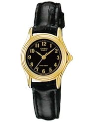 Casio Womens LTP1096Q-1B Black Leather Quartz Watch with Black Dial