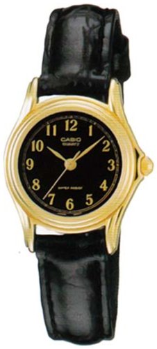 Casio Women's LTP1096Q-1B Black Leather Quartz Watch with Black Dial