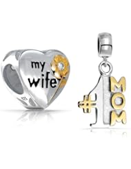 Bling Jewelry Two Tone Number 1 Mom Dangle Charm My Wife Heart Set Fits Pandora