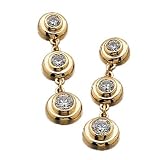 14K Yellow Gold Three Stone Diamond Dangle Earrings