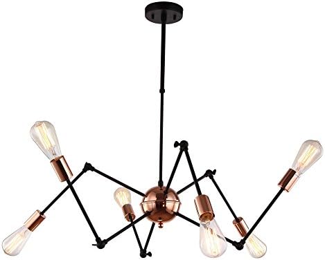JEMMY HO Rose Gold Suspension Spider Pendant Lights with 6 and 8 Heads Loft Industrial Satellite LED Pendant Lamps for Living Room & Bar (6 Heads)