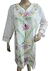 Bohemian Cotton Kurti White Green Floral Tunic Top Boho Yoga Kurta L