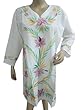 Bohemian Cotton Kurti White Green Floral Tunic Top Boho Yoga Kurta L