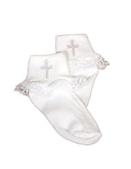 Little Things Mean A Lot Girls Christening Anklet Sock with Cross White small (shoe size 2-4)