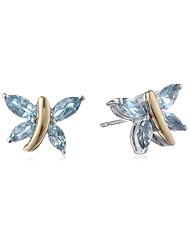 XPY Sterling Silver and 14k Yellow Gold Aquamarine Butterfly Stud Earrings