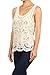 BFF Clothing Womens Floral Sleeveless Crochet Tank Top Natural