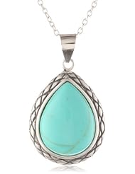 Sterling Silver Turquoise Teardrop Pendant Necklace , 18"