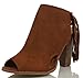 Delicious Women's Polite Peep Toe Faux Suede Fringe Tassel Stacked Heels Ankle Boot