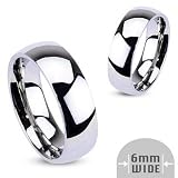 316L Stainless Steel 6mm Wide Glossy Mirror Polished Traditional Wedding Band Ring - Sizes: 6-13