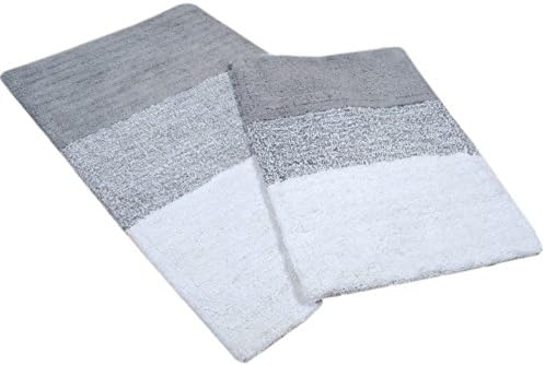 Soft & Thick Deeztex 2 Bath Rugs Set 100% Cotton Bath Mats Size: 21 By 34 Inches and 17 By 24 Inches Aura Fusion Designs By Deeztex Bath Rugs Collections (Grey)