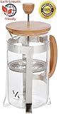 Gourmet Bamboo French Press - Coffee Espresso Maker - With Triple Filters, Stainless Steel Plunger, Heat Resistance Glass - Single Serve - Espresso, Tea, Coffee Plunger (350ml 12oz)