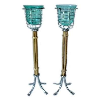 Set of 2 Tiki Torch Candle Holders - Turquoise