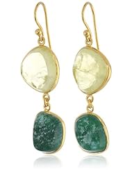 Sterling Silver with Yellow Gold Flashed Lemon Quartz and Green Jade Drop Earrings