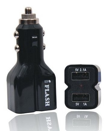 iFlash Dual USB Car Lighter Charger Adapter with 3A Output (fast) Heavy Duty Ouput for iPad 1 / 2 / 3, iPhone 5 / 4S / 4, Google Android Phones, Samsung Galaxy S II III Note, BlackBerry Moblie Phones - Black