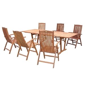 VIFAH V232SET3 Outdoor Wood 7-Piece Dining Set with Rectangular Extension Table, Natural... by 