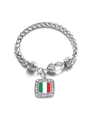 Jewelry: Italian Flag Italy Pride Charm Classic Silver Plated Square Crystal Bracelet - Inspired Silver