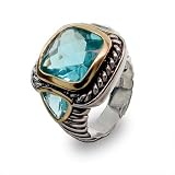 Eve's Addiction Sterling Silver Triple Stone Blue Cubic Zirconia Ring