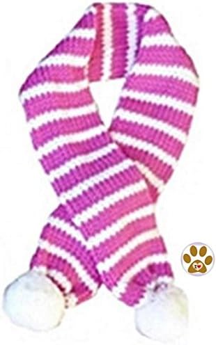 Holiday Candy Cane Striped Pet Scarf with Pin - Choice of Red, Green, Pink or Blue - Dog Sizes Small thru Large (Small- Neck up to 11.5", Bubble Gum Pink Stripe)