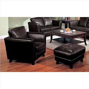 Hawthorne Leather Brown Chair and Ottoman Set