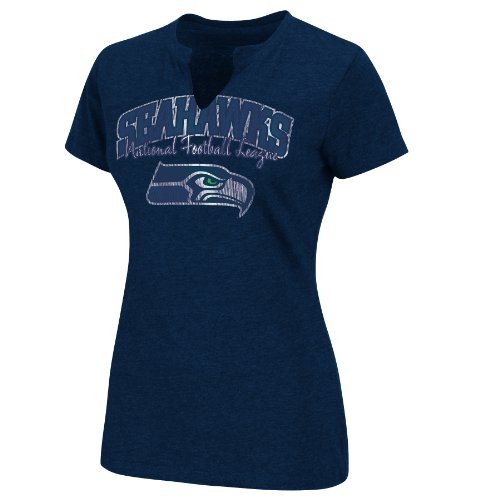 NFL Women's Seattle Seahawks Champion Swagger II Short Sleeve Split Crew Neck Heather Tee (Blue Grey, Small)