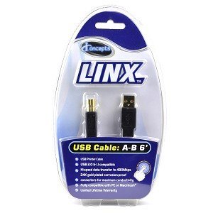 6' i-Concepts Linx USB 2.0 A (Male) to B (Male) Cable (Black)