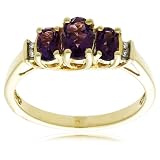 10k Yellow Gold February Birthstone 3-Stone Amethyst Ring w/ Diamond Accent, Size 7