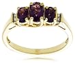 10k Yellow Gold February Birthstone 3-Stone Amethyst Ring w/ Diamond Accent, Size 7