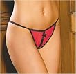 Crotchless Panty. One Size in Red/Black, White, Royal, Purple, Red or Black.