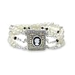 .925, Onyx, Pearl & Marcasite Cameo Bracelet