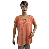 Boho Designer Peach Tunic Top Boho Style Cotton Blouse for Womens Large Size