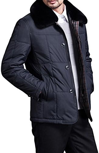 NWKing Men's Stylish Casual Fur Lapel Button Warm Down Coat Jackets Dark-blue-M
