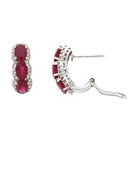 4.87CTW 14K White Gold Genuine Ruby and Diamond French Clip Earrings