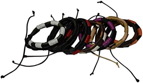 Women's 8 Pieces Plaid Hippie Leather Rope Bangle Wristband Bracelet