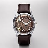 Fossil Men's ME1020 Brown Leather Strap Textured Champagne Cutaway Analog Dial Multifunction Chronograph Watch for Sale