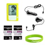 Crazyondigital Kindle 2 Accessory Kit. Kindle 2 Bright Yellow Sunshine skin case + Auto Car Charger + Home Travel Charger + 2X Screen Protector + Crazyondigtal Heart Given Wristband