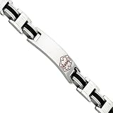 Stainless Steel Black Rubber Red Enamel 8in Medical Bracelet