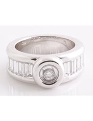 CHOPARD 18K White Gold and Diamond Baguette "Happy Diamond" Ring Size 5.5