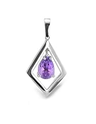 Parallelogram Pendant With 8 MM Genuine Pear Cut Amethyst Center Stone In Silver.