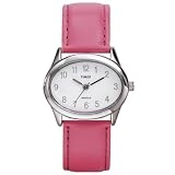Timex 2F391 Women's Oval Silver-Tone Casual Watch with Pink Genuine Leather Band