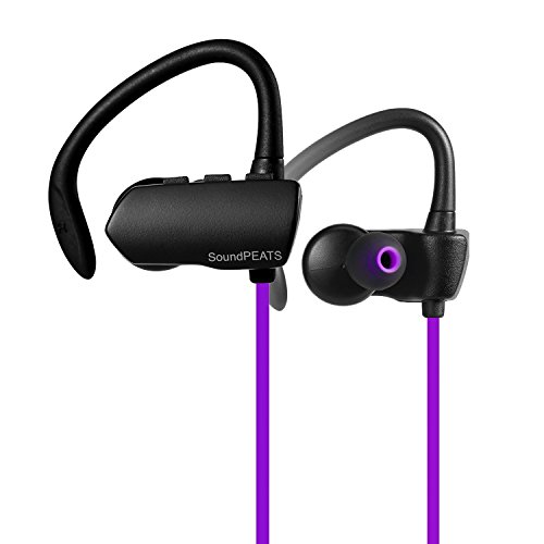 SoundPEATS Wireless Headphone Sweatproof In-ear Stereo Sports Earbuds (6 Hours Play Time, Bluetooth 4.1, aptx, Secure Ear Hooks Design with Cable Clips£- Q9A Purple