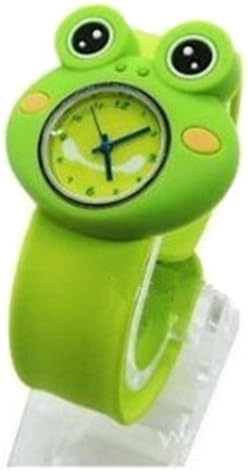 NEW! Cute Kids Boy Girl Children's Rubber Snap-on Slap Cuff Watch Gift (Green, Frog)
