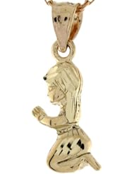 14k Yellow Real Gold 2.0cm Girls Prayer Religious Spiritual Charm Pendant