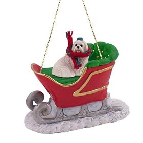 Maltese Sleigh Dog Christmas Ornament