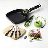 Perfect Steak Advanced Grill Pan System with built in temperature gauge  digital pod timer plus Wooden knife block and 4 steak knives, cook all meats and vegetables to perfection